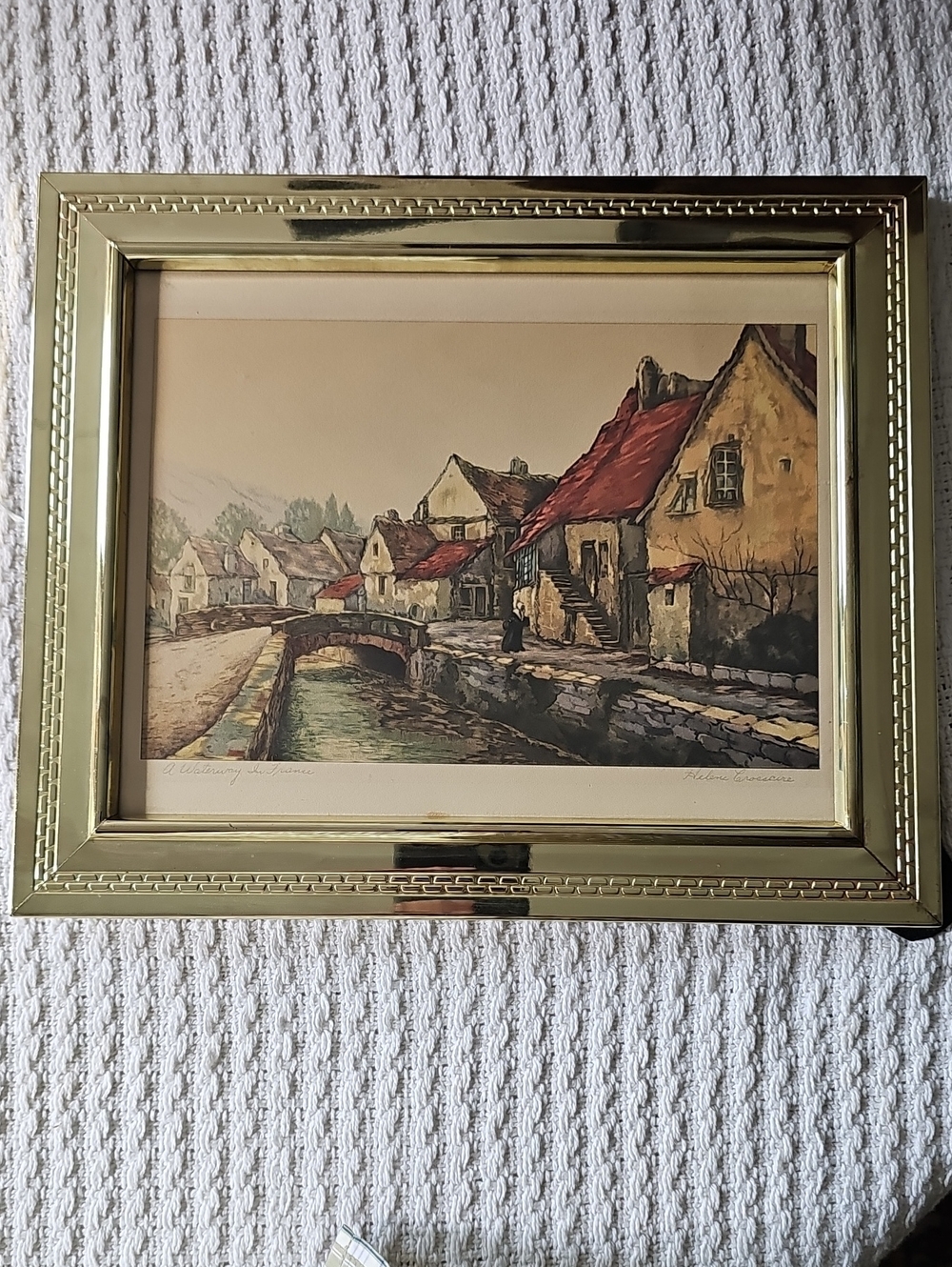 Gold Framed Vintage Village Print - Red Roofs